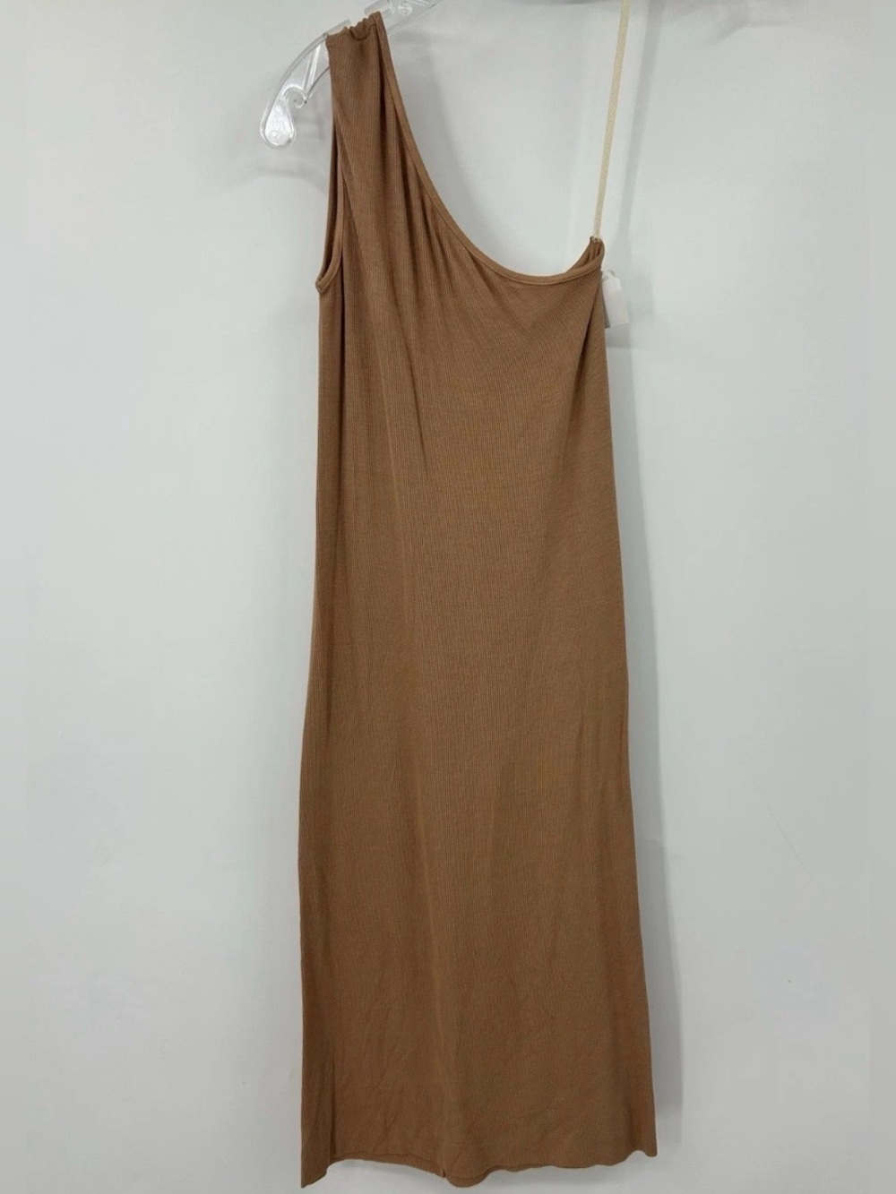 Enza Costa Women’s One Shoulder Body Con Stretch Ribbed Brown Midi Dress Small